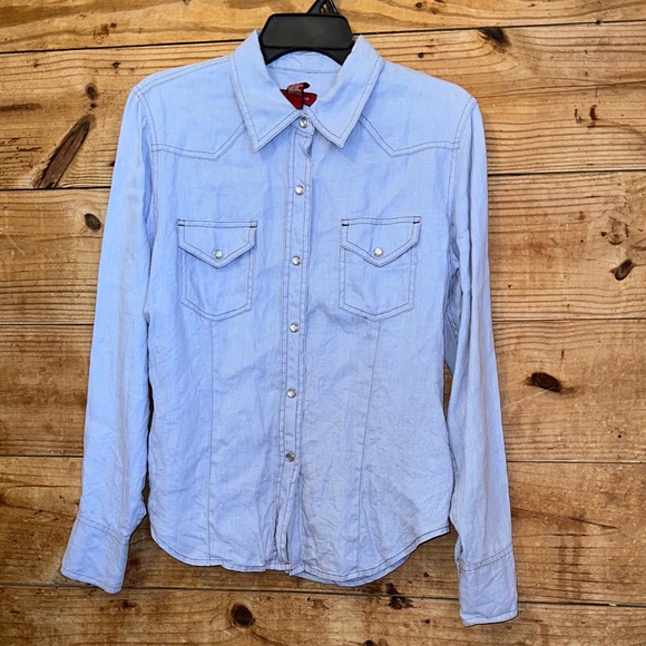 Sundance Tops - Sundance 100% Linen Snap Button-Up Shirt